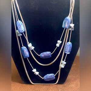 NY Elegant 4 strand Blue and Silver tone Necklace